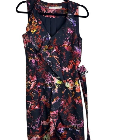 Karen Millen - Black & Multicolor Abstract Floral Print Sheath Dress Sz 8 - Picture 4 of 4